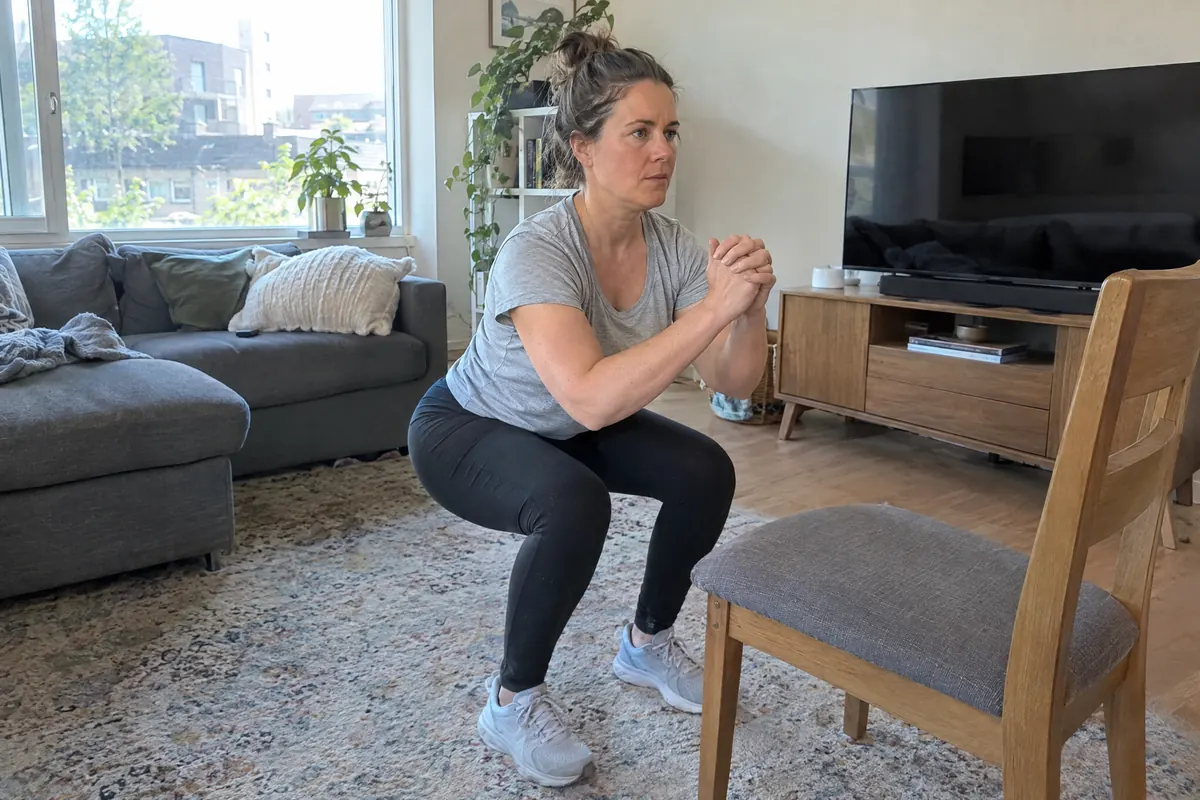 A squat to a chair in the living room